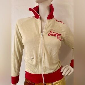 Vtg 80s Dr Pepper Women's Cream and Red knit Track Jacket XS